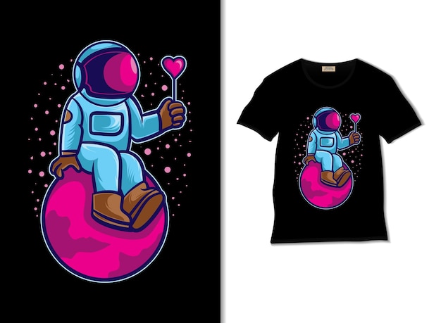 blaue rosa Astronautenillustration mit T-Shirt-Design