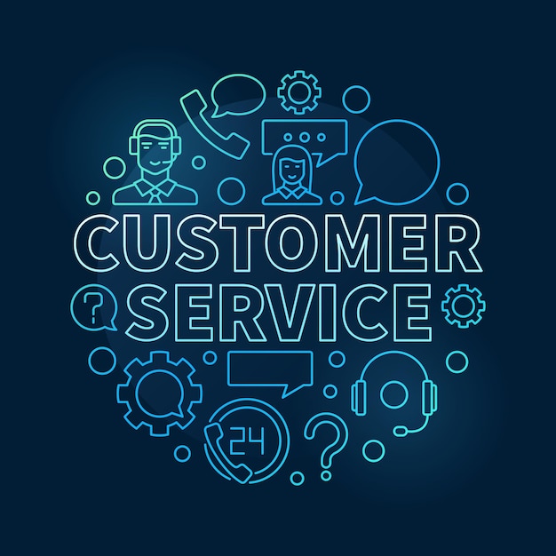 Vektor blaue runde illustration des kundendienstes - vektor-kundensupport-banner