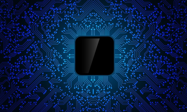 Vektor blaue schaltungslinie schwarzer mikroprozessor-technologiemuster-hintergrundvektor