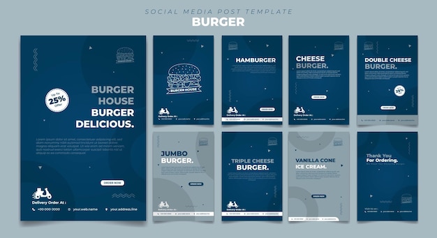 Vektor blaue social-media-beitragsvorlage mit einfachem kreisdesign social-media-vorlage mit burger-design