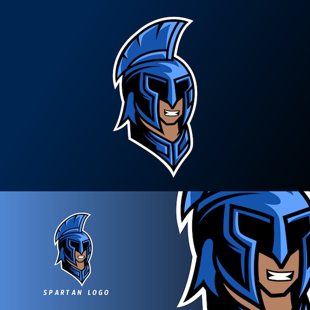 Blaue spartanische kriegermaskottchenspielsport-esport-logoschablone mit maske