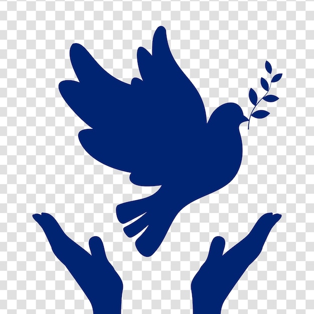 Blaue Taube des Friedens und Hände auf einem transparenten Hintergrund Logo-Ikonen-Design Friedens-Anti-Krieg-Symbolkunst