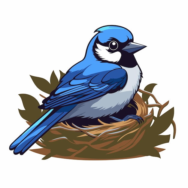 Vektor blaue tit in dem nest vektor-illustration einer zeichentrickfilme blaue tit