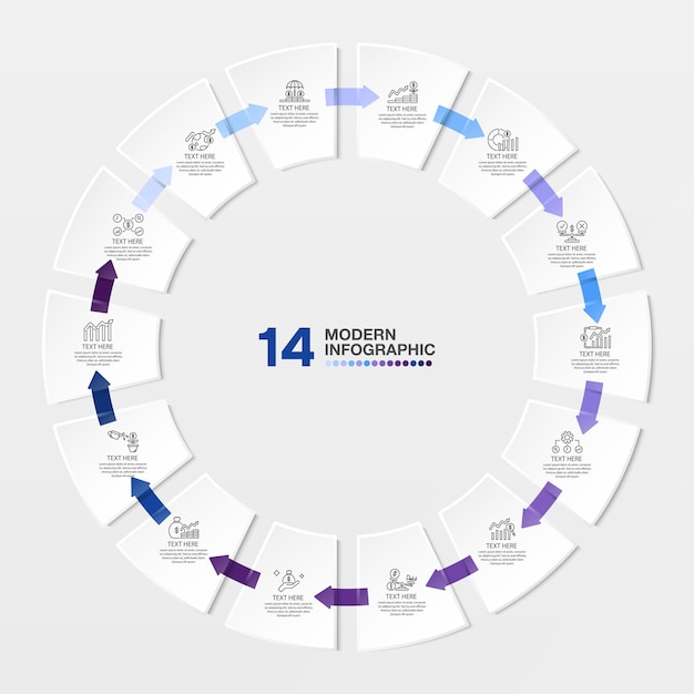 Blaue tonkreis-infografik-vorlage mit 11-schritt-prozess- oder optionsprozessdiagramm