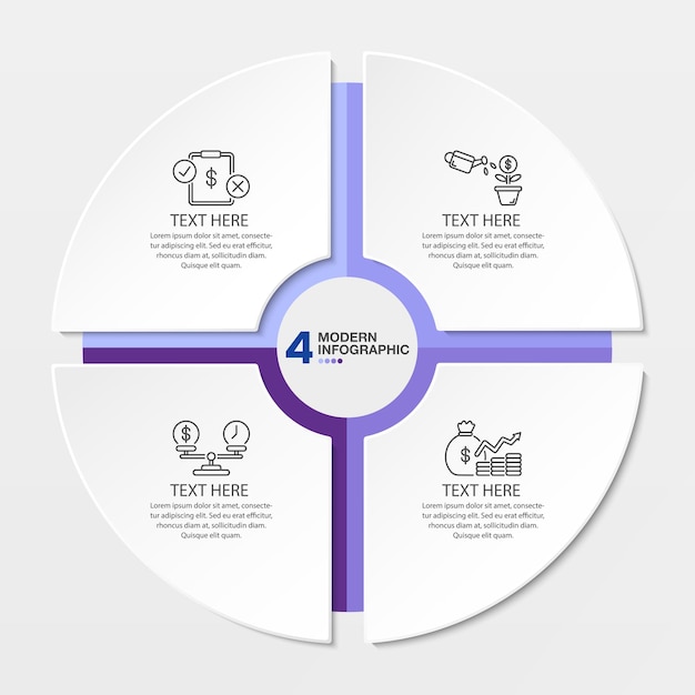 Vektor blaue tonkreis-infografik-vorlage mit 4-schritte-prozess- oder optionsprozessdiagramm