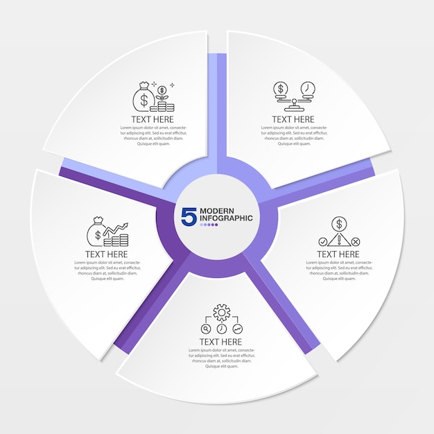 Vektor blaue tonkreis-infografik-vorlage mit 5-schritt-prozess- oder optionsprozessdiagramm