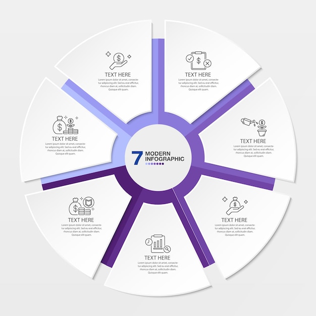 Vektor blaue tonkreis-infografik-vorlage mit 7-schritt-prozess- oder optionsprozessdiagramm