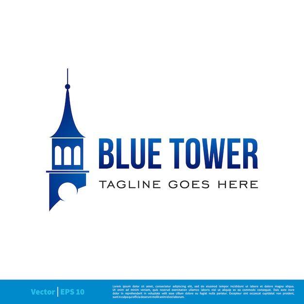 Blaue turm-schloss-ikonen-vektor logo template