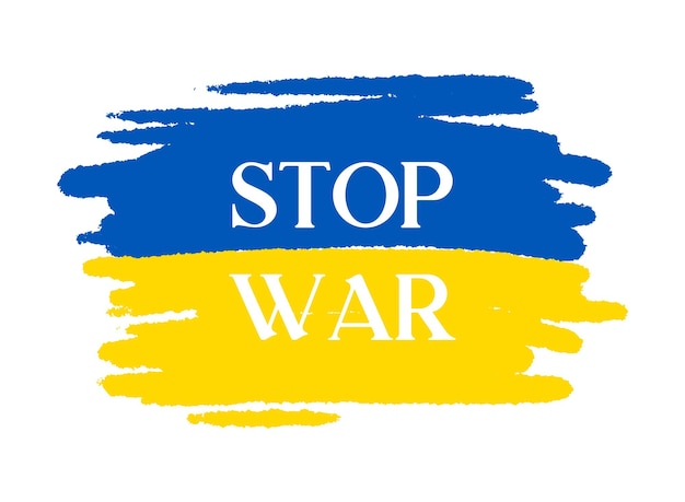 Blaue und gelbe Flagge der Ukraine Pinselstruktur Betet für die Ukraine Stoppt den Krieg Vektor handgezeichnete Illustration