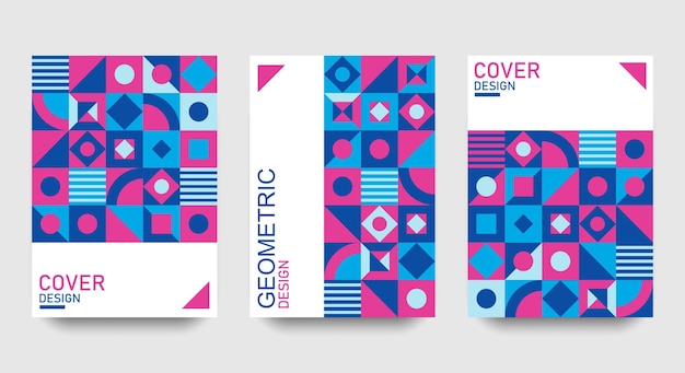 Vektor blaue und lila geometrische cover-kollektion