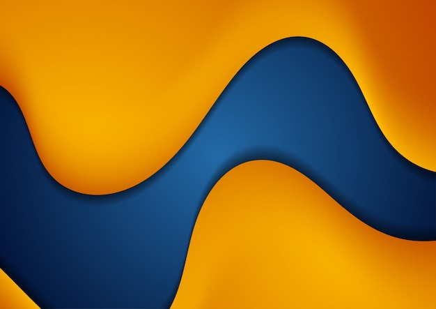 Blaue und orange glänzende wellen mit hohem kontrast. abstrakter moderner grafischer vektorunternehmenshintergrund