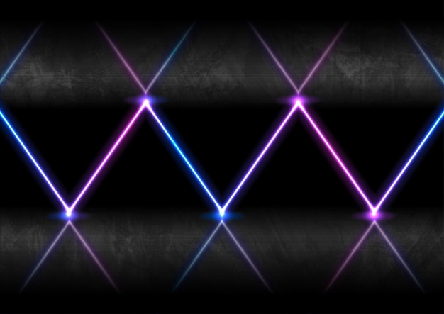 Blaue und ultraviolette Neonlaser-Glühstrahlen mit Reflexion, abstraktes, modernes Design, Vektorhintergrund
