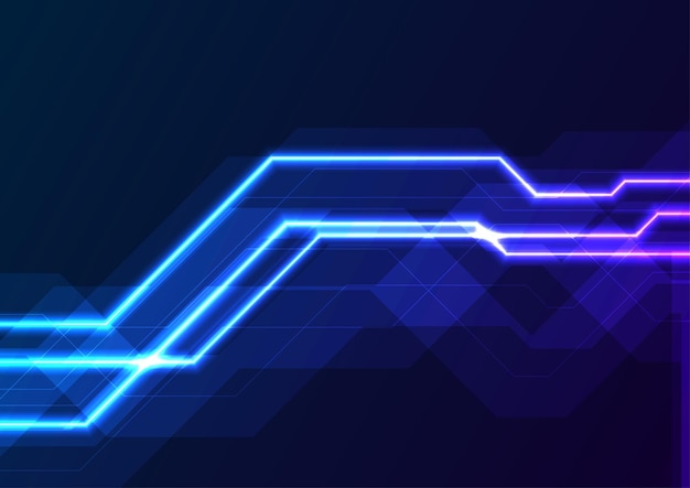 Blaue und violette neongeometrische Linien abstrakter technischer Hintergrund Vektor-Scifi-Design