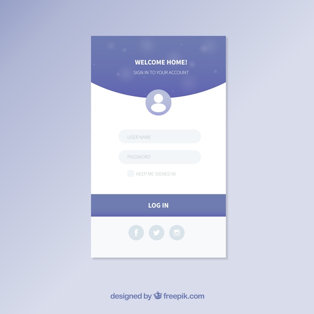 Blaue und weiße login-formularvorlage