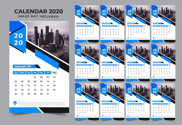 Blaue wandkalender-designschablone