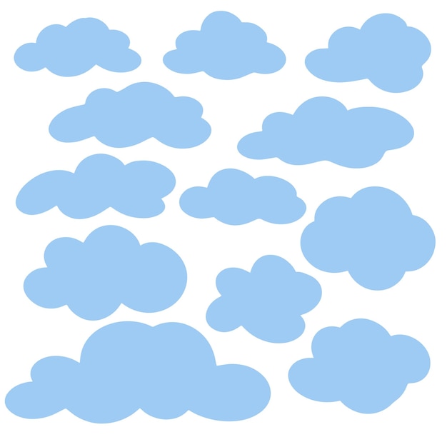 Vektor blaue wolken cartoon-set clipart flauschige wolken in verschiedenen größen und formen