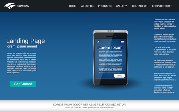 Blaue Zielseite mit realistischer Ikone des Smartphone