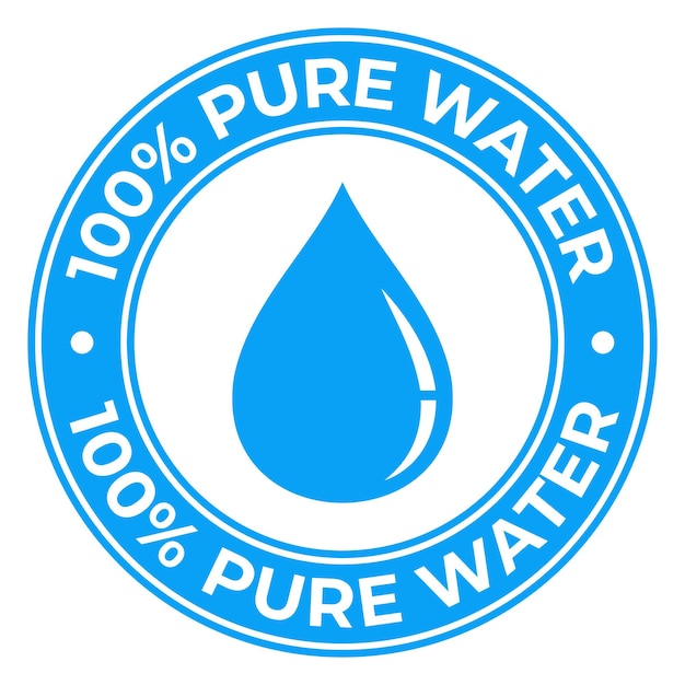 Vektor blauer 100 prozent reiner wasser-isolationsstempel-aufkleber mit drop-icon-vektor-illustration