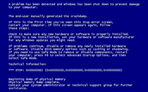 Vektor blauer bildschirm des todes (bsod).