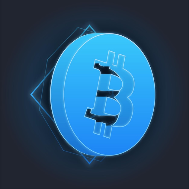 Blauer Blitz-Dunder-Effekt Bitcoin- oder Kryptowährungs-Symbol mit dunklem Hintergrund
