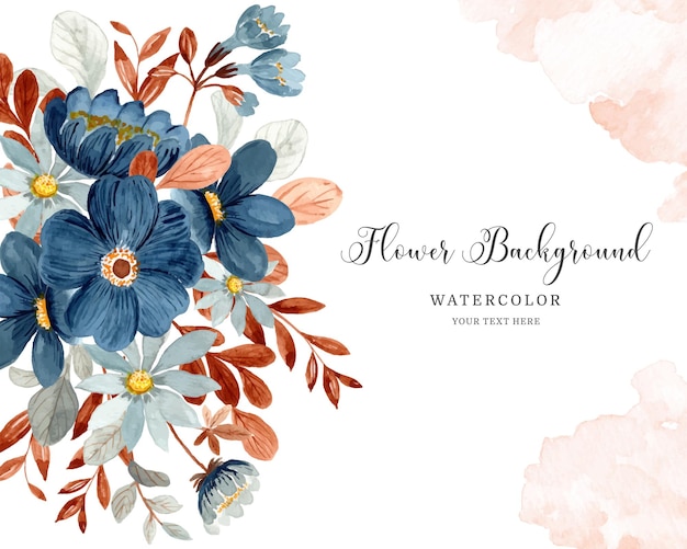 Blauer blumenhintergrund mit aquarell