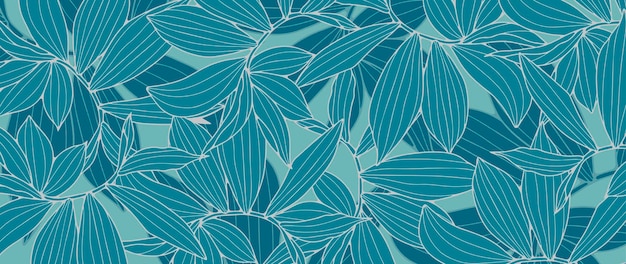 Blauer botanischer Hintergrund mit Zweigen und Blättern
