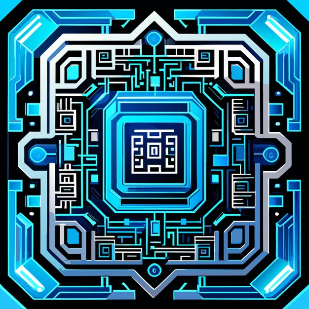 Blauer digitalkreislaufrahmen in der quadratrelief-qr-barvektor-illustration