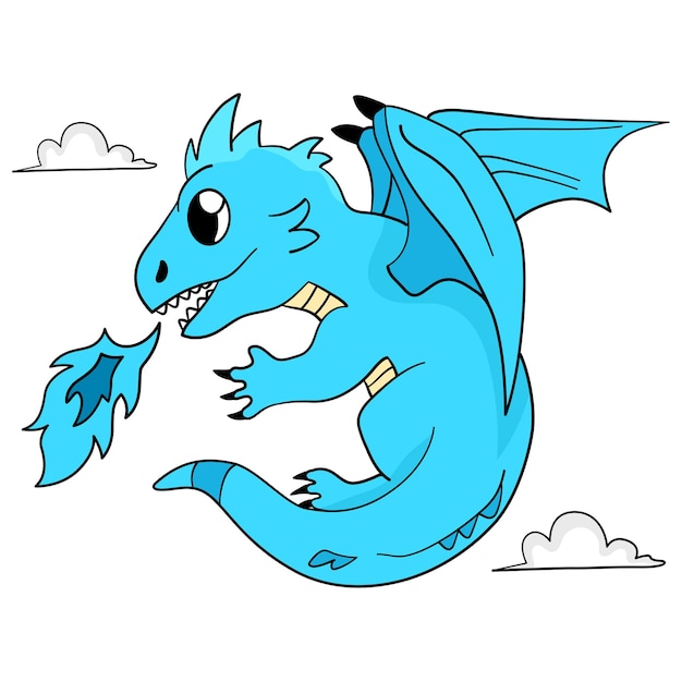 Blauer drache fliegt. cartoon illustration süßer aufkleber