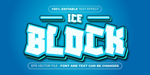 Vektor blauer eisblock 3d bearbeitbarer texteffekt