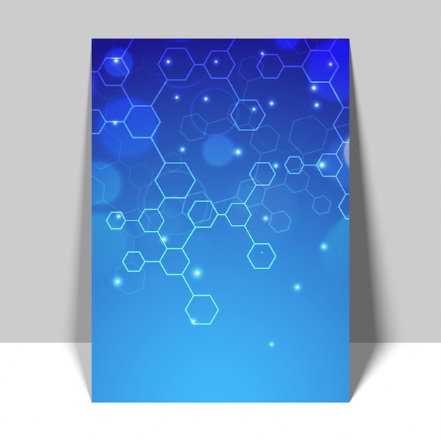 Blauer flyer, schablone mit molekülstruktur.