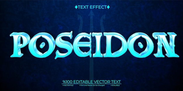 Blauer griechischer Gott Poseidon Bearbeitbarer Vektor 3D-Text-Effekt