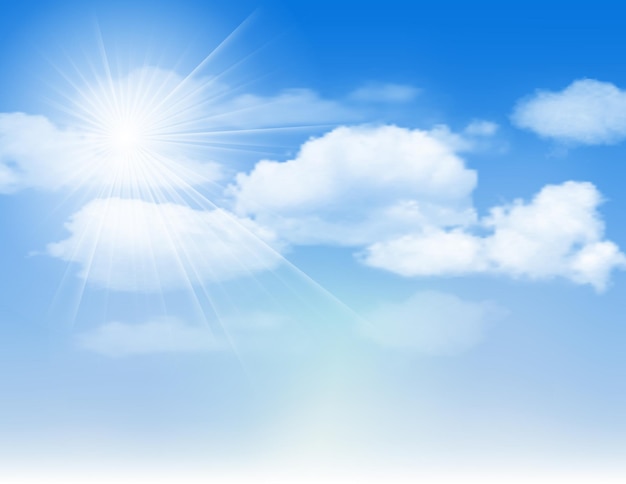 Vektor blauer himmel mit wolken und sonne vektorillustration