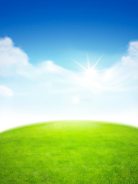 blauer Himmel und ein Feld mit grünem Gras