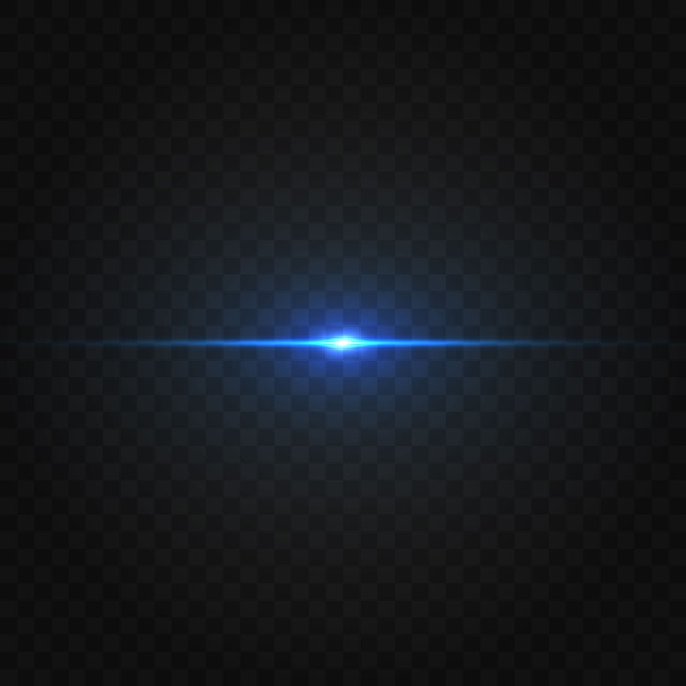 Blauer horizontaler blendenflecksatz. laserstrahlen, horizontale lichtstrahlen. schöne lichteffekte.