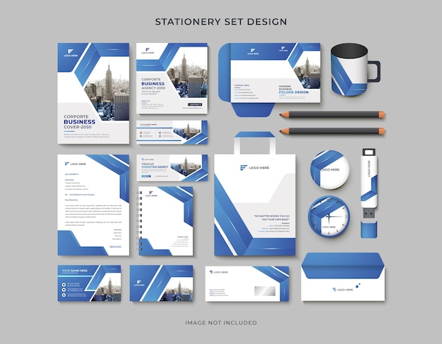 Vektor blauer kreativer einfacher moderner geschäftsbriefpapier-designsatz.