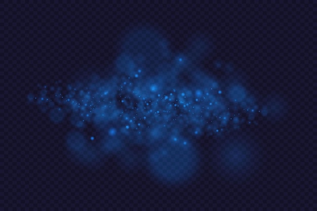 Blauer Nebellicht-Effekt mit Staub- und Lichtpartikeln auf einem transparenten Hintergrund