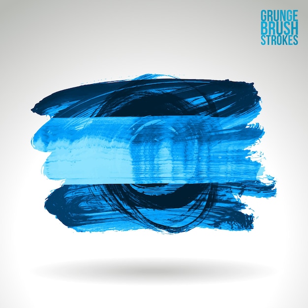 Blauer Pinselstrich und Textur. Abstraktes handgemaltes Element des Schmutzvektors.