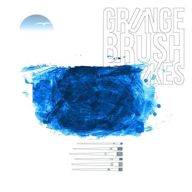 Blauer Pinselstrich und Textur Grunge Vektor abstraktes handgemaltes Element Unterstreichen und Rahmen