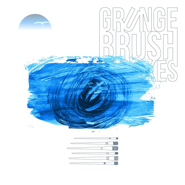 Blauer Pinselstrich und Textur Grunge Vektor abstraktes handgemaltes Element Unterstreichen und Rahmen