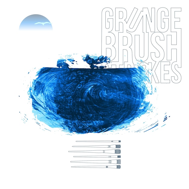 Blauer Pinselstrich und Textur Grunge Vektor abstraktes handgemaltes Element Unterstreichen und Rahmen