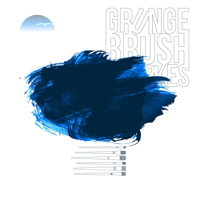 Blauer Pinselstrich und Textur Grunge Vektor abstraktes handgemaltes Element Unterstreichen und Rahmen