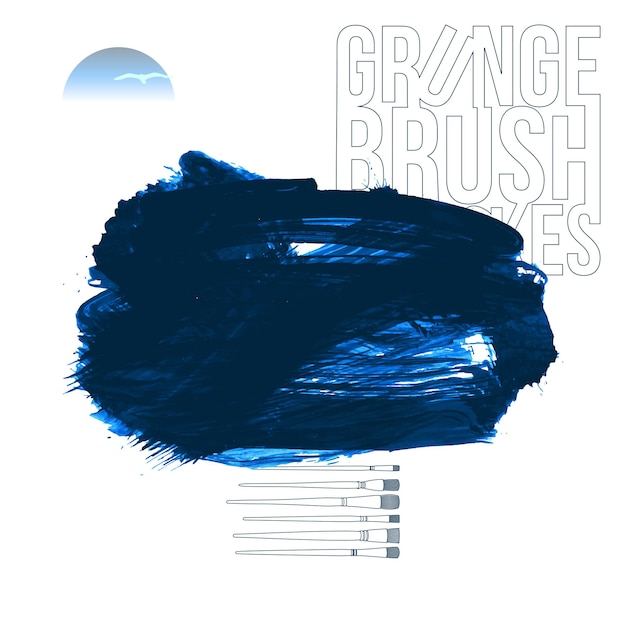 Blauer Pinselstrich und Textur Grunge Vektor abstraktes handgemaltes Element Unterstreichen und Rahmen