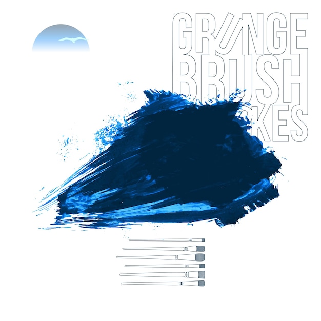 Blauer Pinselstrich und Textur Grunge Vektor abstraktes handgemaltes Element Unterstreichen und Rahmen