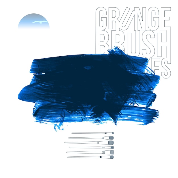 Blauer Pinselstrich und Textur Grunge Vektor abstraktes handgemaltes Element Unterstreichen und Rahmen