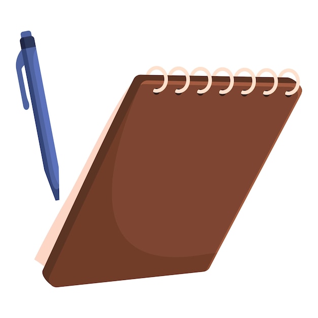 Blauer Stift liegt in der Nähe von einem braunen Spiral-Notepad zum Schreiben