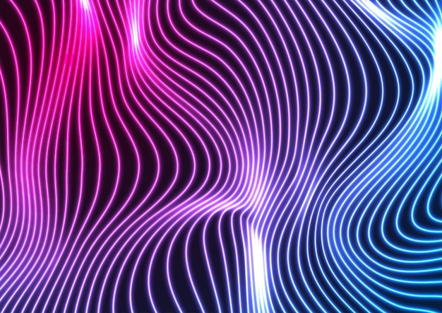 Blauer ultravioletter Neon geschwungene Wellenlinien abstrakter Hintergrund Glühendes Vektordesign
