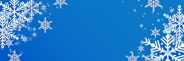 Blauer weihnachtshintergrund mit schnee und schneeflocke weihnachtskarte mit schneeflockenrand-vektorillustration