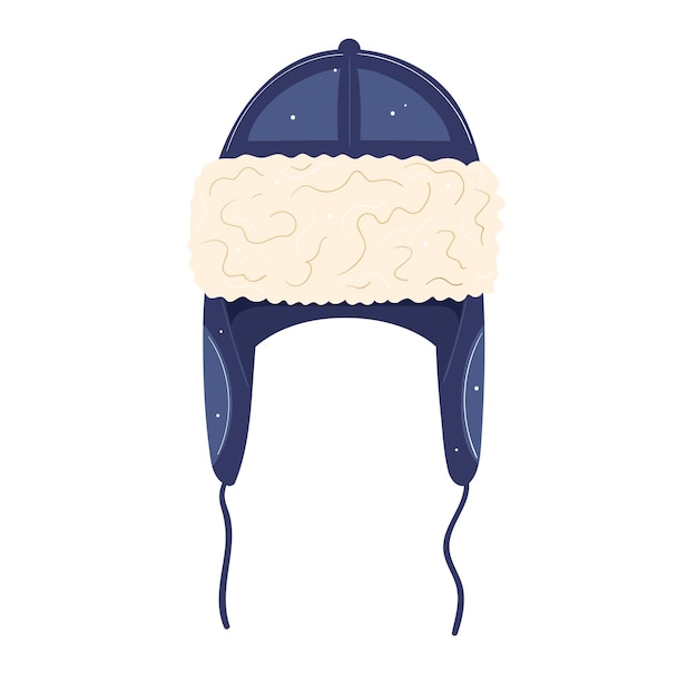 Vektor blauer winterhut mit ohrklappen und fleece-auskleidung warmer kopfbedeckung für kaltes wetter mode gemütlich