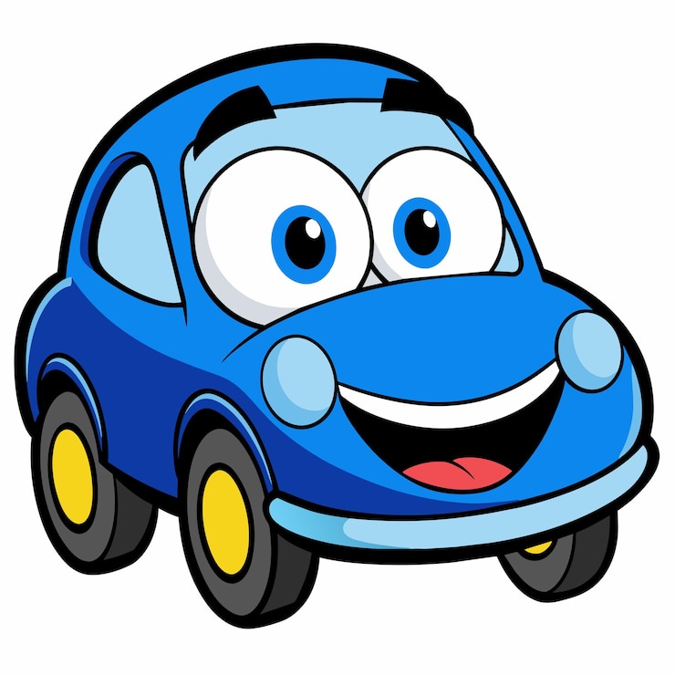 Vektor blaues auto-emoticon lustiges auto-gesicht charakter lächelt ikonen vektor-illustration