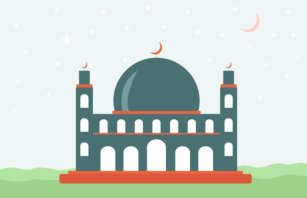 Blaues Bild der Moschee, auf einem weißen Hintergrund. Icon-Vektor-Illustration perfekt für Ramadan-Thema